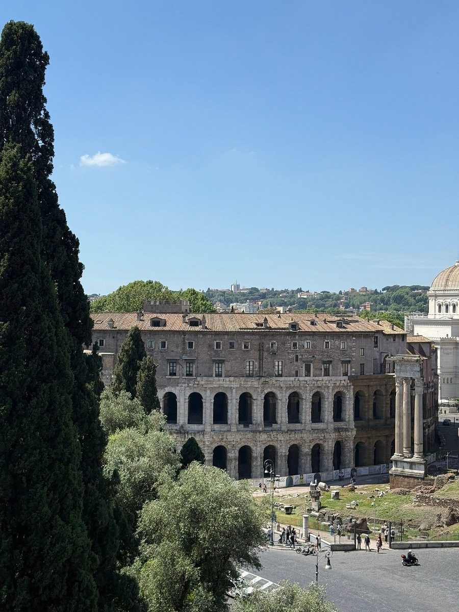 The Theatre of Marcellus glimpsed between the trees