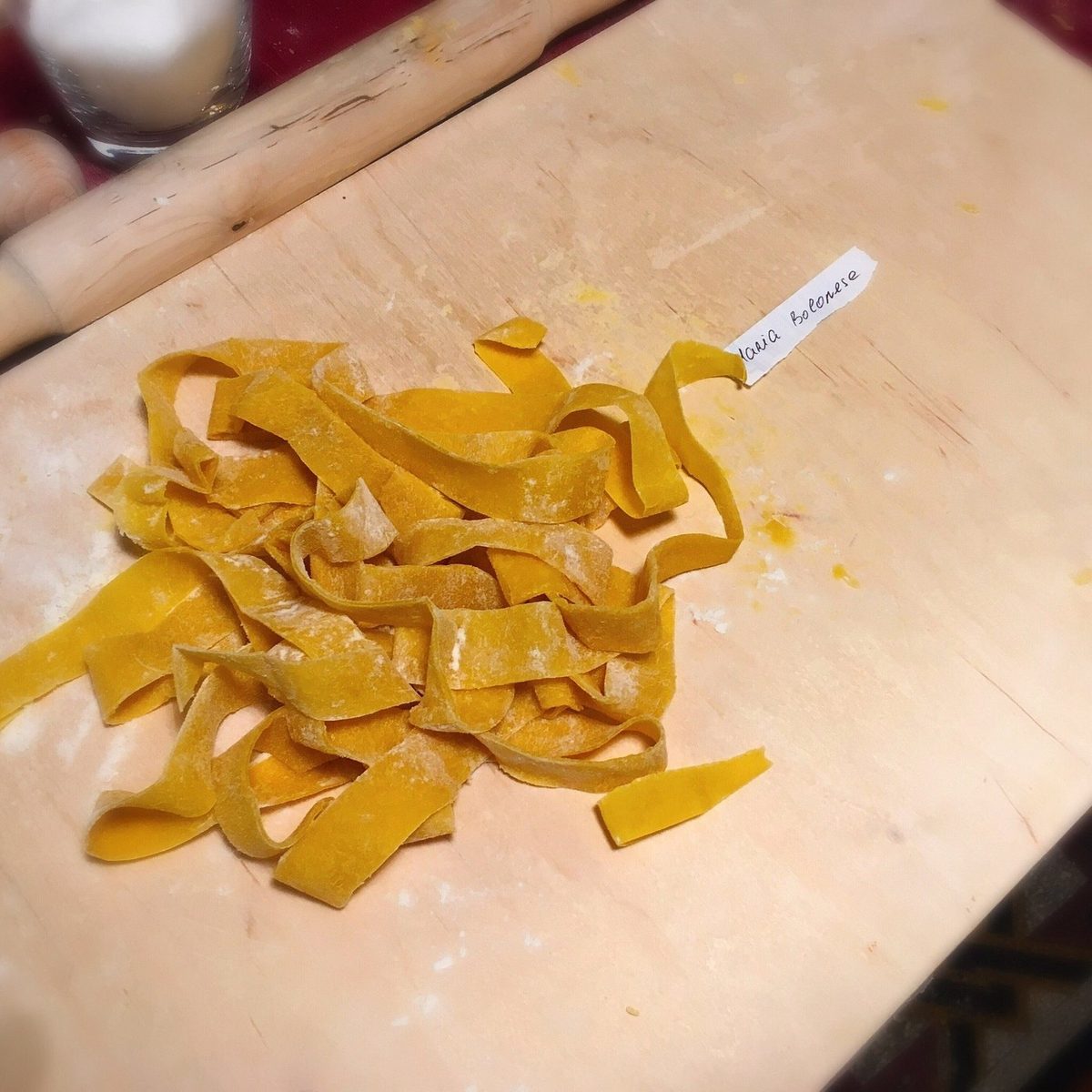 Fresh homemade noodles on the work table
