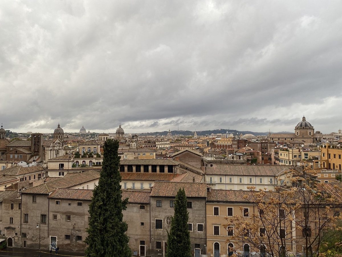 A panorama of the roofs of Rome on an overcast day