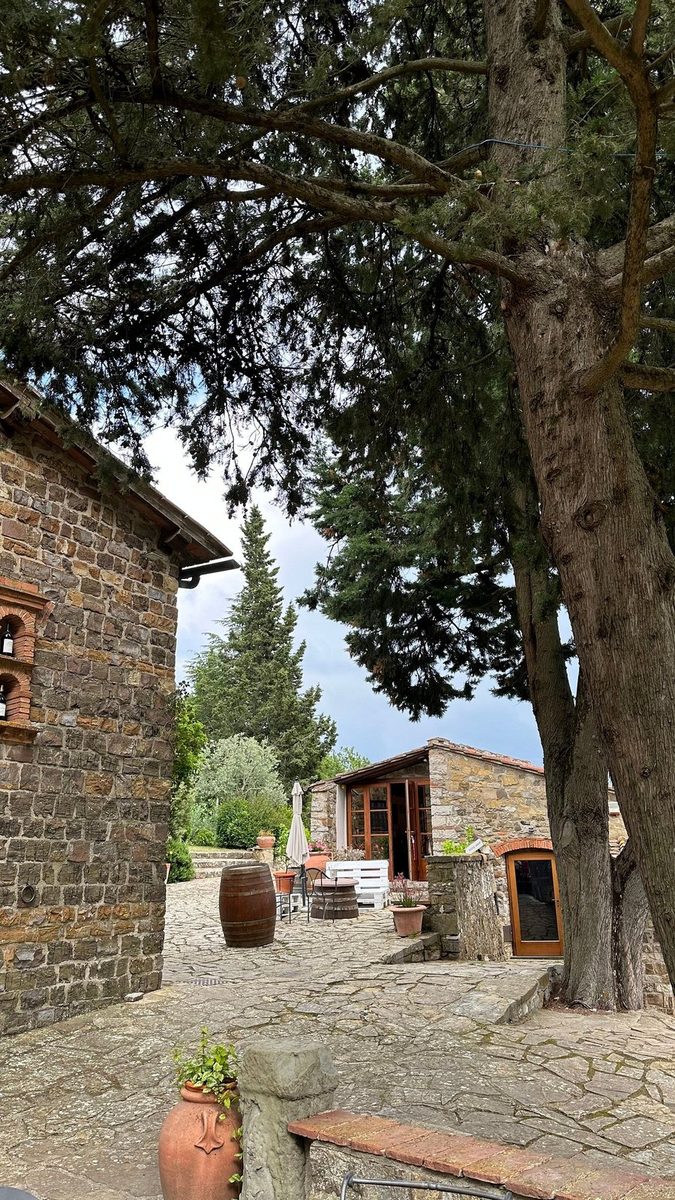 The stone building of a winery among the trees